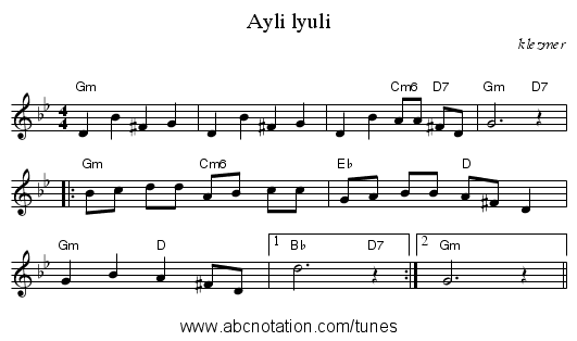 Ayli lyuli - staff notation