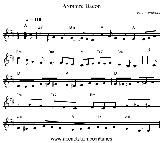 Ayrshire Bacon - staff notation