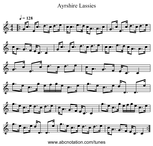 Ayrshire Lassies - staff notation