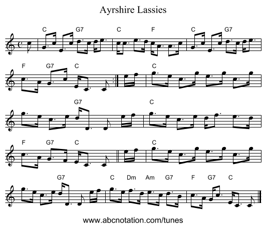 Ayrshire Lassies - staff notation