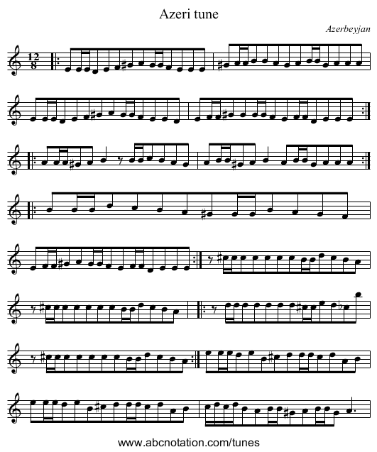 Azeri tune - staff notation