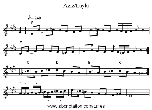 Aziz/Layla - staff notation