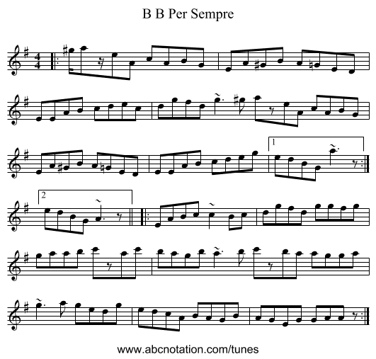 B B Per Sempre - staff notation