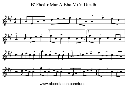 B' Fheàrr Mar A Bha Mi 'n Uiridh - staff notation