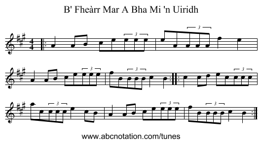 B' Fheàrr Mar A Bha Mi 'n Uiridh - staff notation