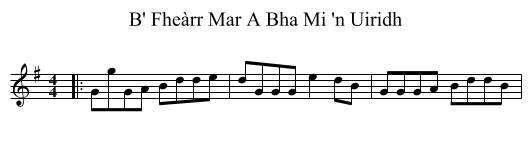 B' Fheàrr Mar A Bha Mi 'n Uiridh - staff notation