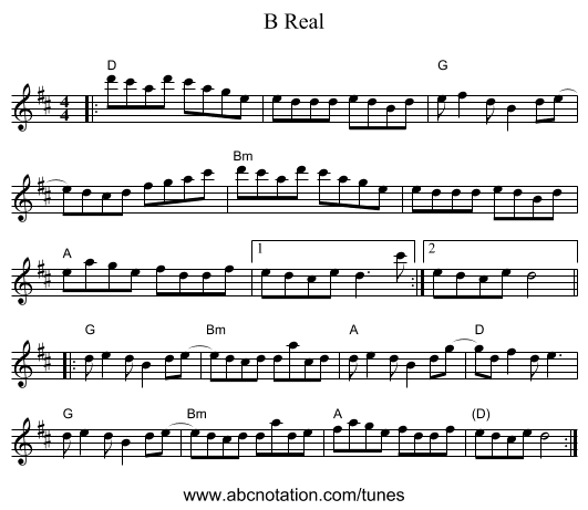 B Real - staff notation