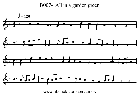 B007-  All in a garden green - staff notation