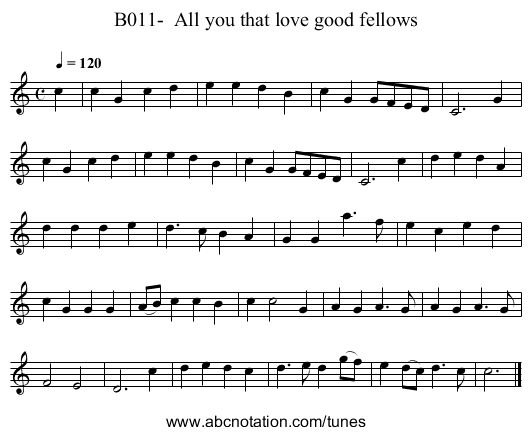 B011-  All you that love good fellows - staff notation