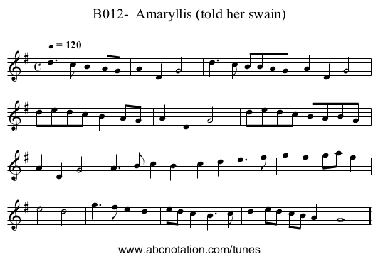 B012-  Amaryllis (told her swain) - staff notation