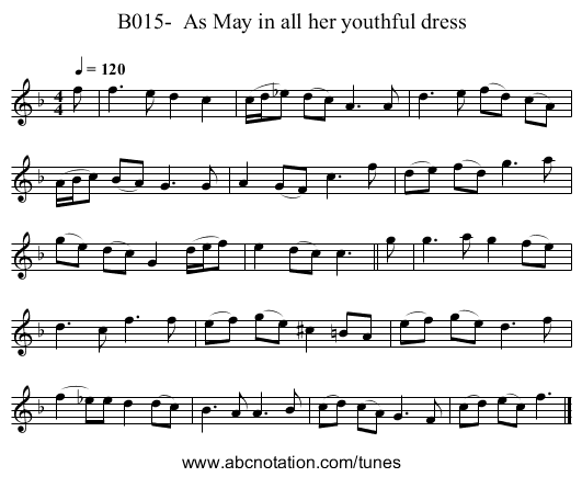 B015-  As May in all her youthful dress - staff notation