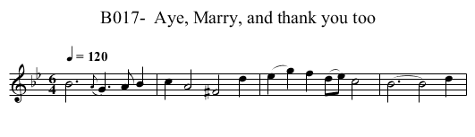 B017-  Aye, Marry, and thank you too - staff notation