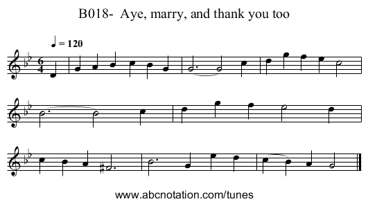 B018- Aye, marry, and thank you too - staff notation