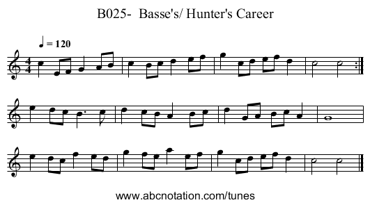 B025-  Basse's/ Hunter's Career - staff notation