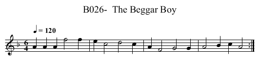 B026-  The Beggar Boy - staff notation
