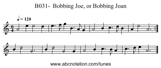 B031-  Bobbing Joe, or Bobbing Joan - staff notation