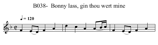 B038-  Bonny lass, gin thou wert mine - staff notation