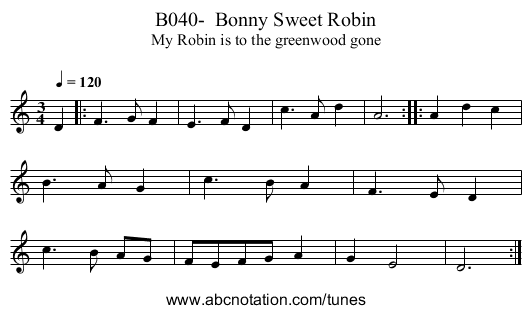 B040-  Bonny Sweet Robin - staff notation
