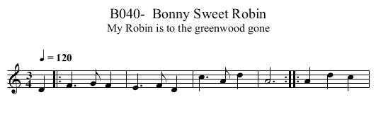 B040-  Bonny Sweet Robin - staff notation