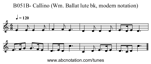 B051B- Callino (Wm. Ballat lute bk, modern notation) - staff notation