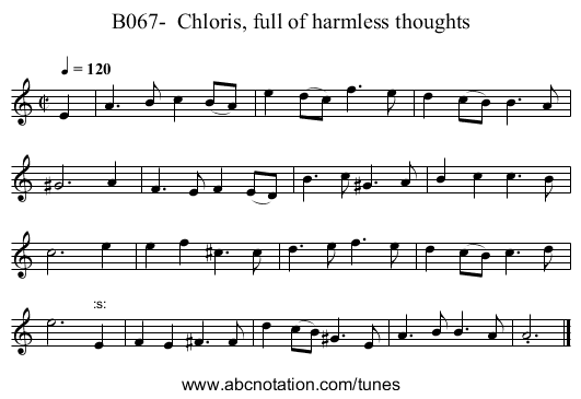 B067- Chloris, full of harmless thoughts - staff notation