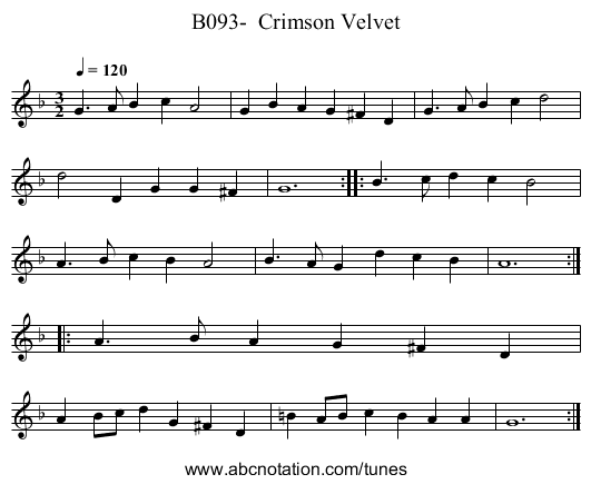 B093-  Crimson Velvet - staff notation