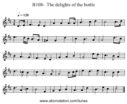 B108- The delights of the bottle - staff notation