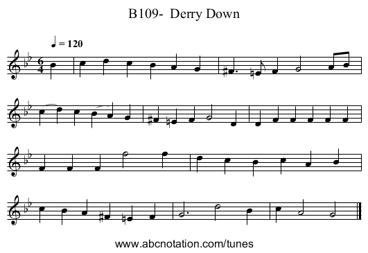 B109-  Derry Down - staff notation