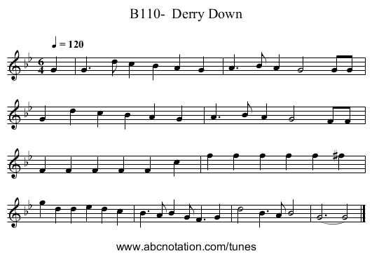 B110-  Derry Down - staff notation