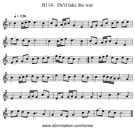 B114-  De'il take the war - staff notation