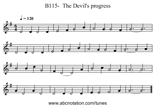 B115-  The Devil's progress - staff notation