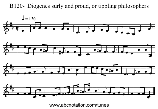 B120- Diogenes surly and proud, or tippling philosophers - staff notation
