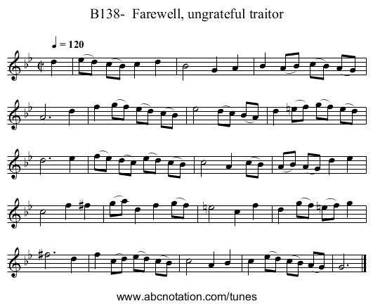 B138-  Farewell, ungrateful traitor - staff notation