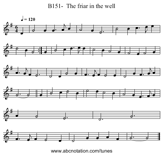 B151-  The friar in the well - staff notation