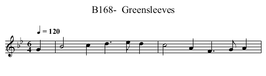 B168-  Greensleeves - staff notation