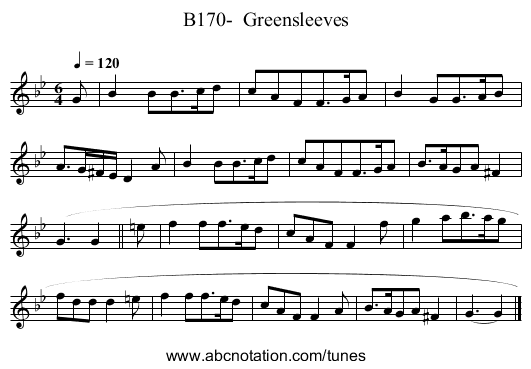 B170-  Greensleeves - staff notation