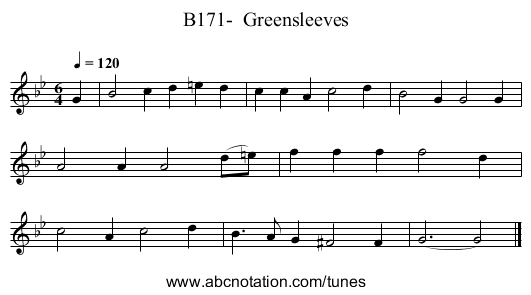 B171- Greensleeves - staff notation