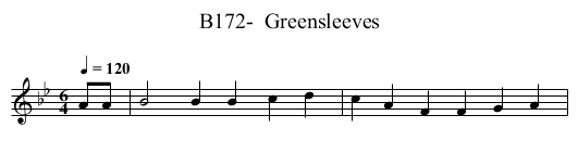 B172-  Greensleeves - staff notation