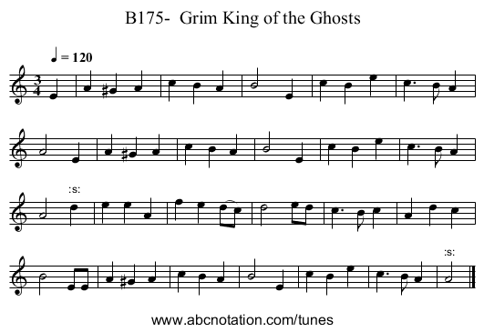 B175-  Grim King of the Ghosts - staff notation