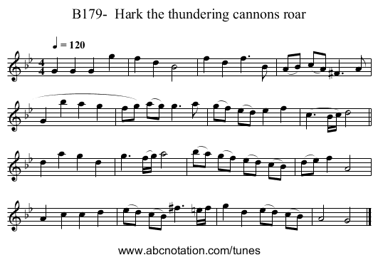 B179-  Hark the thundering cannons roar - staff notation