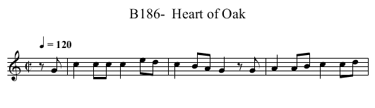 B186-  Heart of Oak - staff notation
