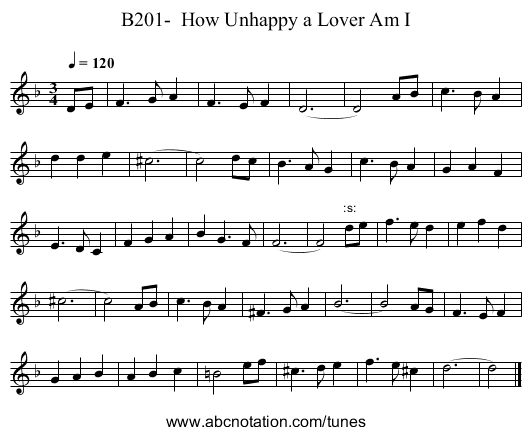 B201-  How Unhappy a Lover Am I - staff notation