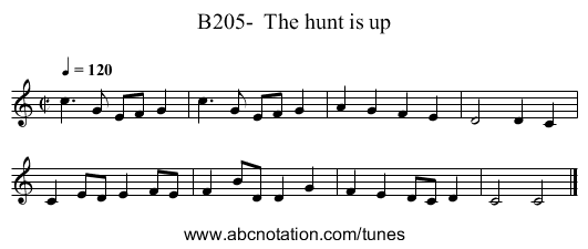 B205-  The hunt is up - staff notation