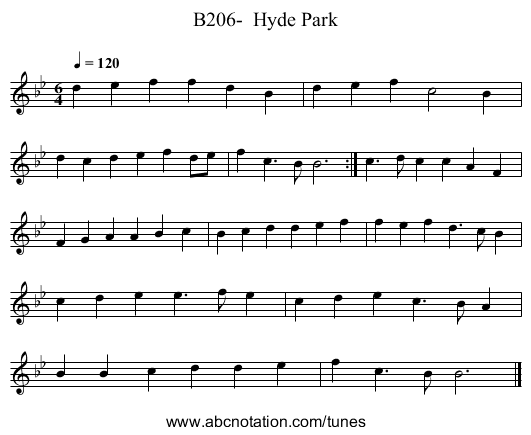 B206-  Hyde Park - staff notation