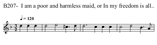 B207-  I am a poor and harmless maid, or In my freedom is all.. - staff notation