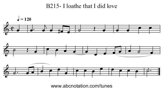 B215- I loathe that I did love - staff notation