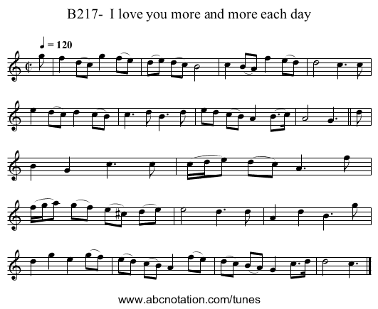 B217- I love you more and more each day - staff notation