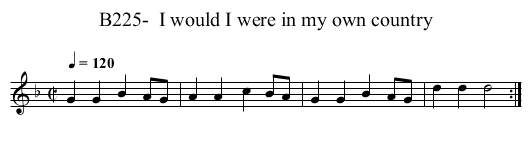 B225-  I would I were in my own country - staff notation