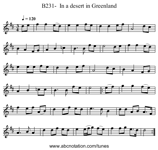 B231-  In a desert in Greenland - staff notation