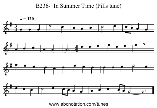 B236-  In Summer Time (Pills tune) - staff notation